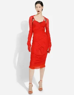 Tulle draped calf-length dress