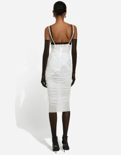 Tulle draped calf-length dress