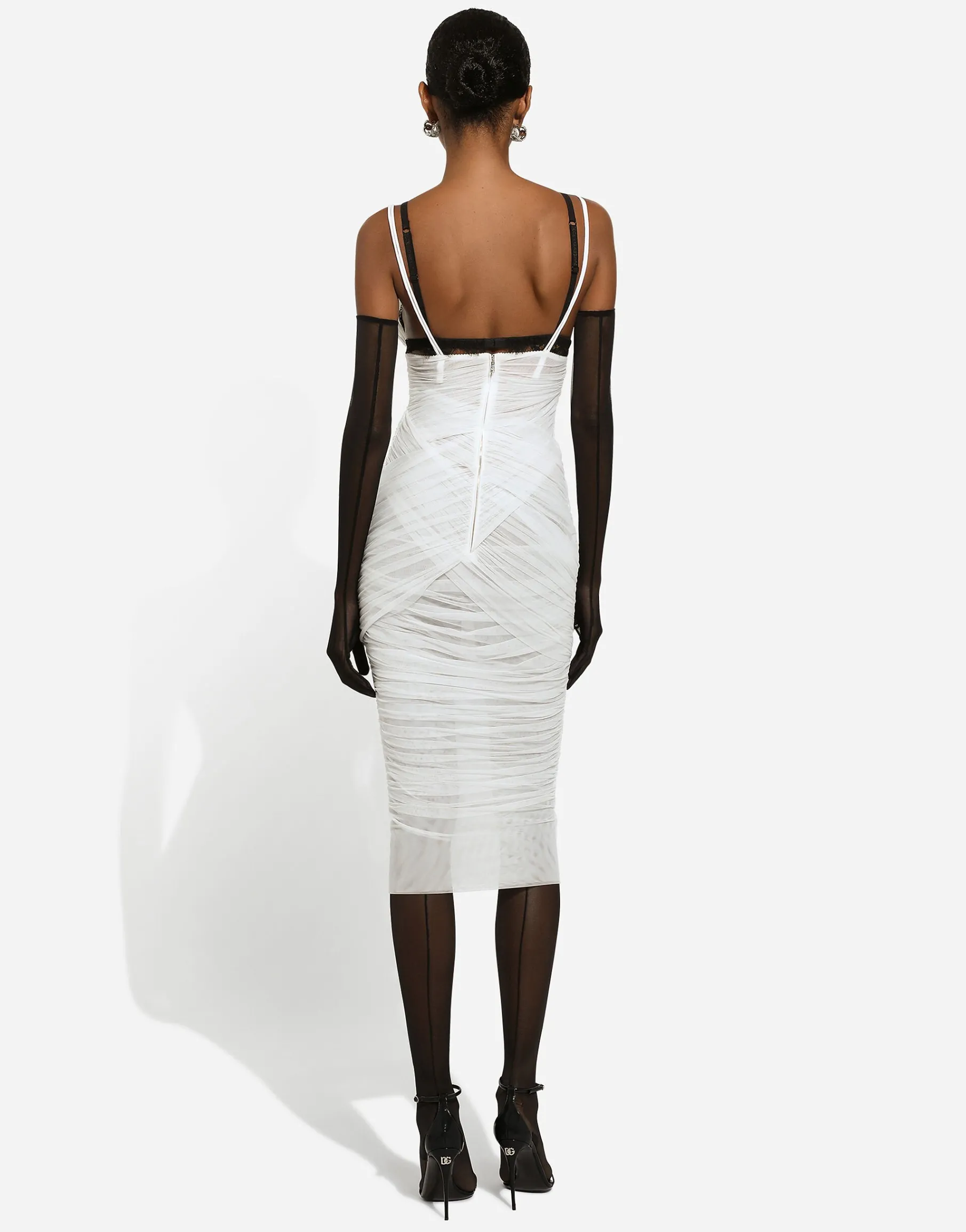 Tulle draped calf-length dress