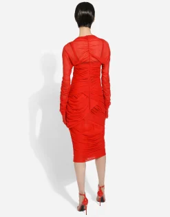 Tulle draped calf-length dress