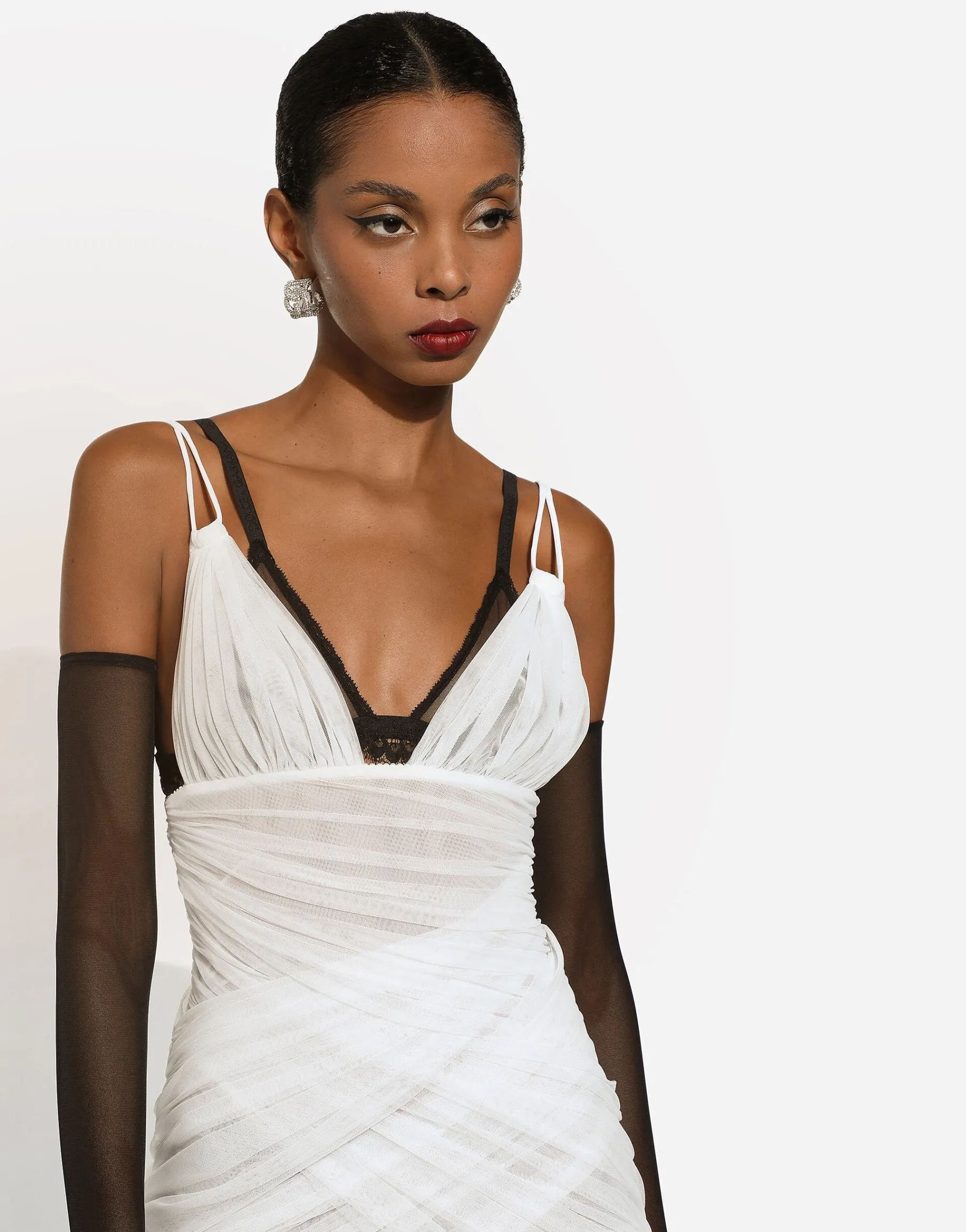 Tulle draped calf-length dress