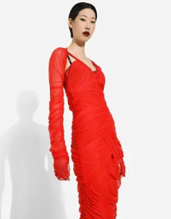 Tulle draped calf-length dress