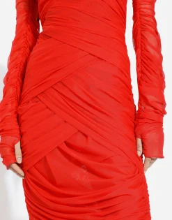 Tulle draped calf-length dress