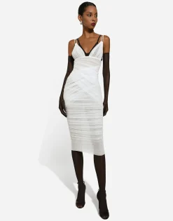 Tulle draped calf-length dress