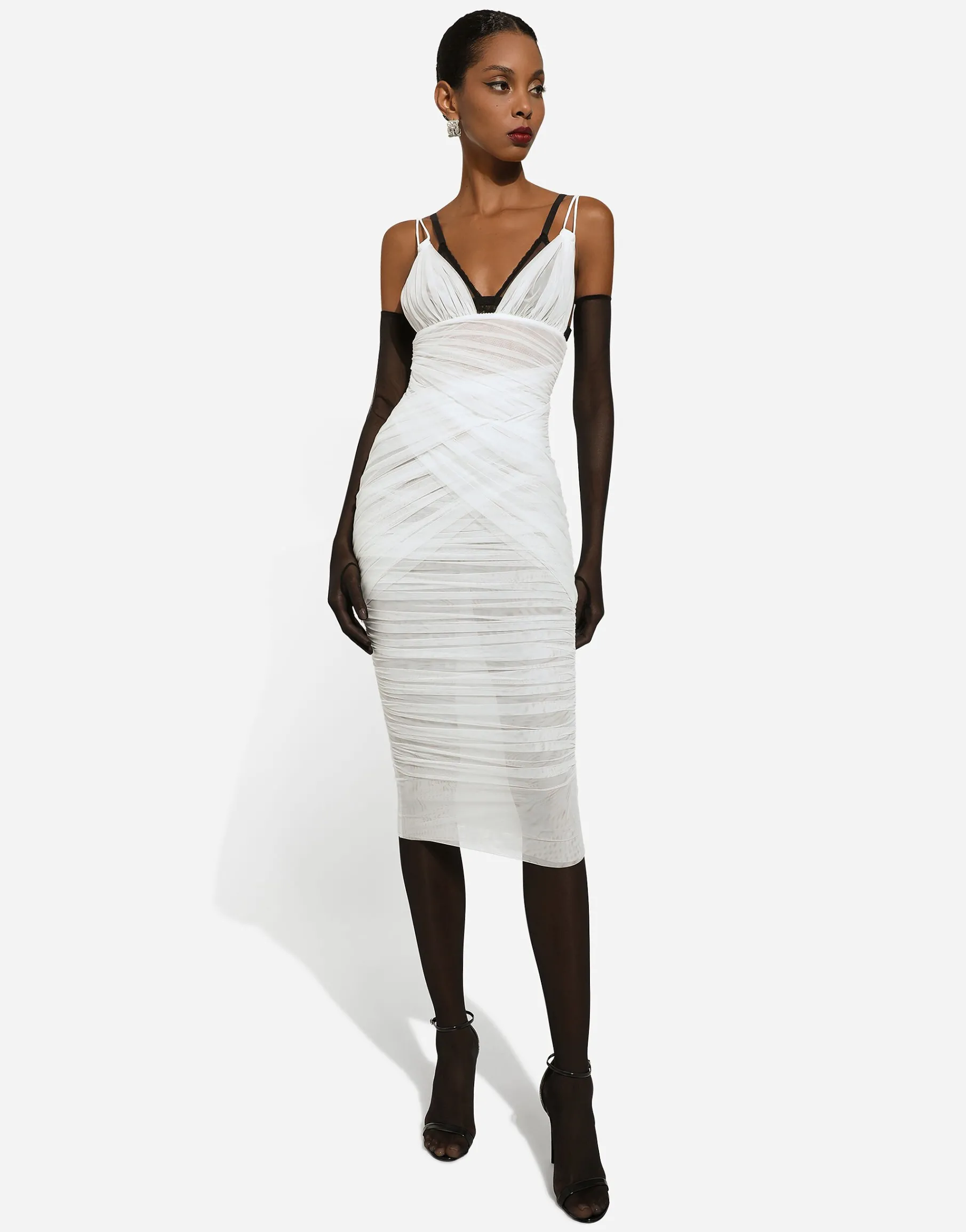 Tulle draped calf-length dress