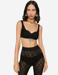 Tulle jacquard top with all-over DG logo