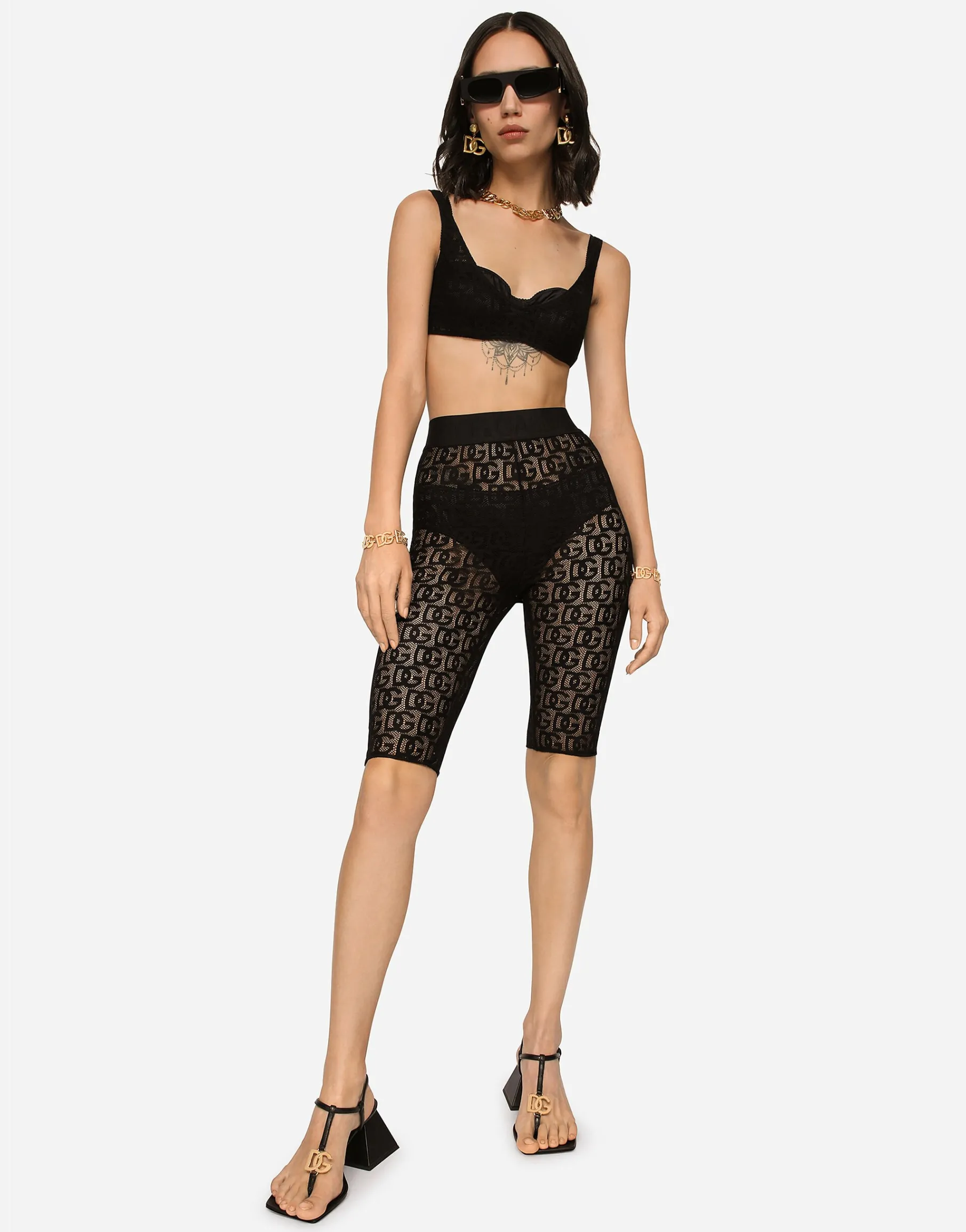 Tulle jacquard top with all-over DG logo