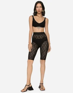 Tulle jacquard top with all-over DG logo