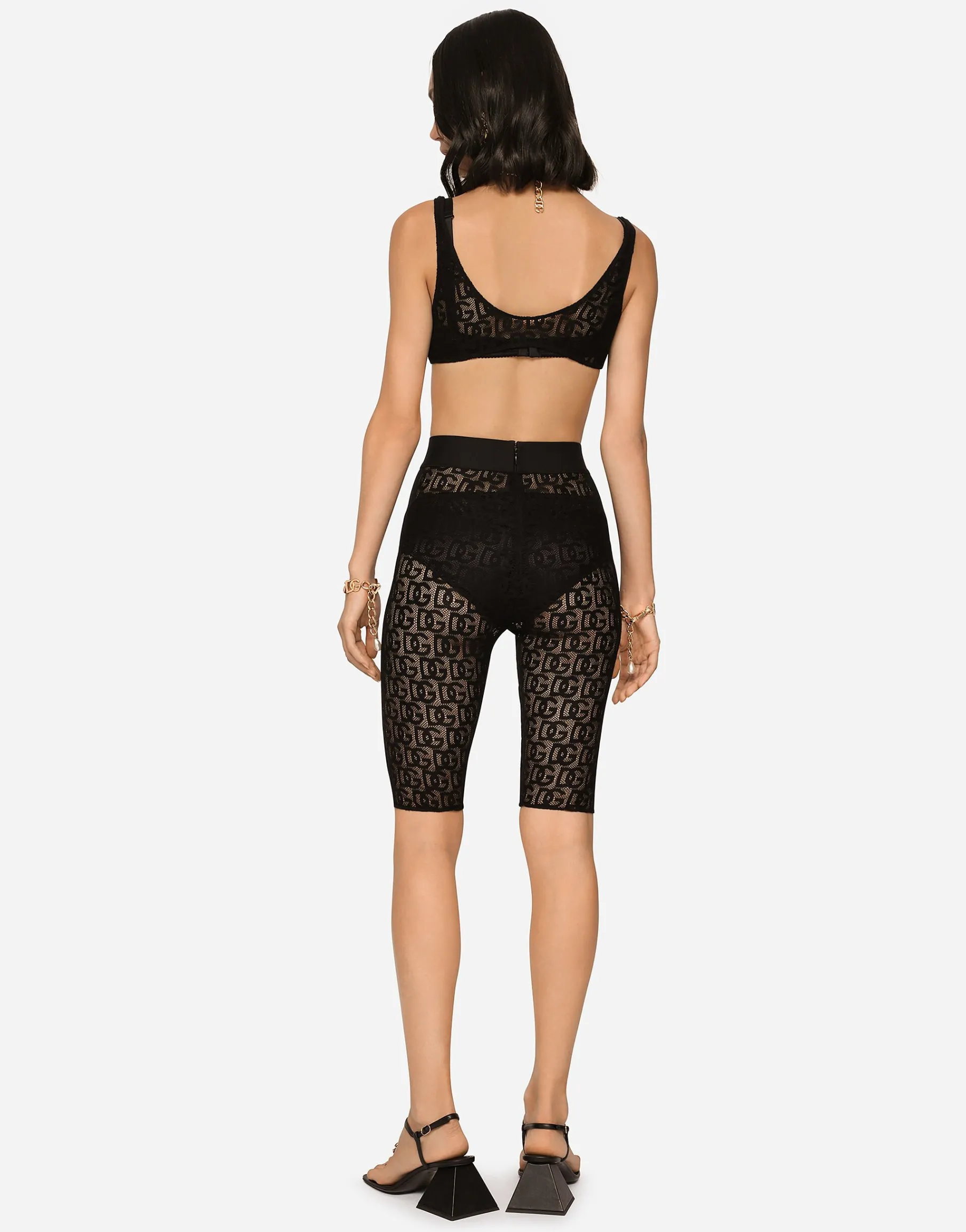 Tulle jacquard top with all-over DG logo
