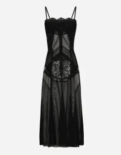 Tulle, mesh and lace calf-length slip dress