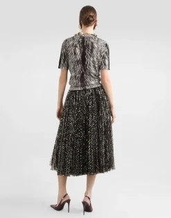 Tulle midi circle skirt with micro-sequin embroidery