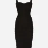 Tulle midi dress with draping and corset