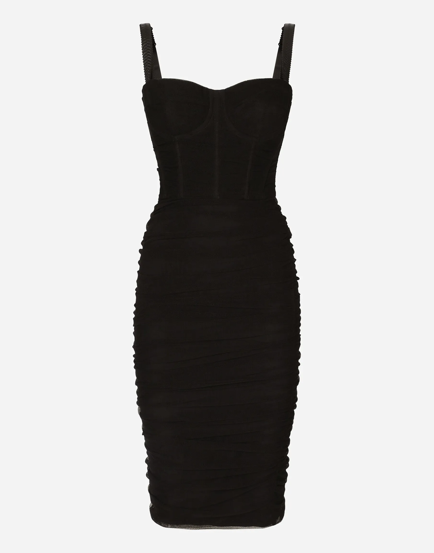 Tulle midi dress with draping and corset