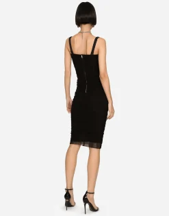 Tulle midi dress with draping and corset