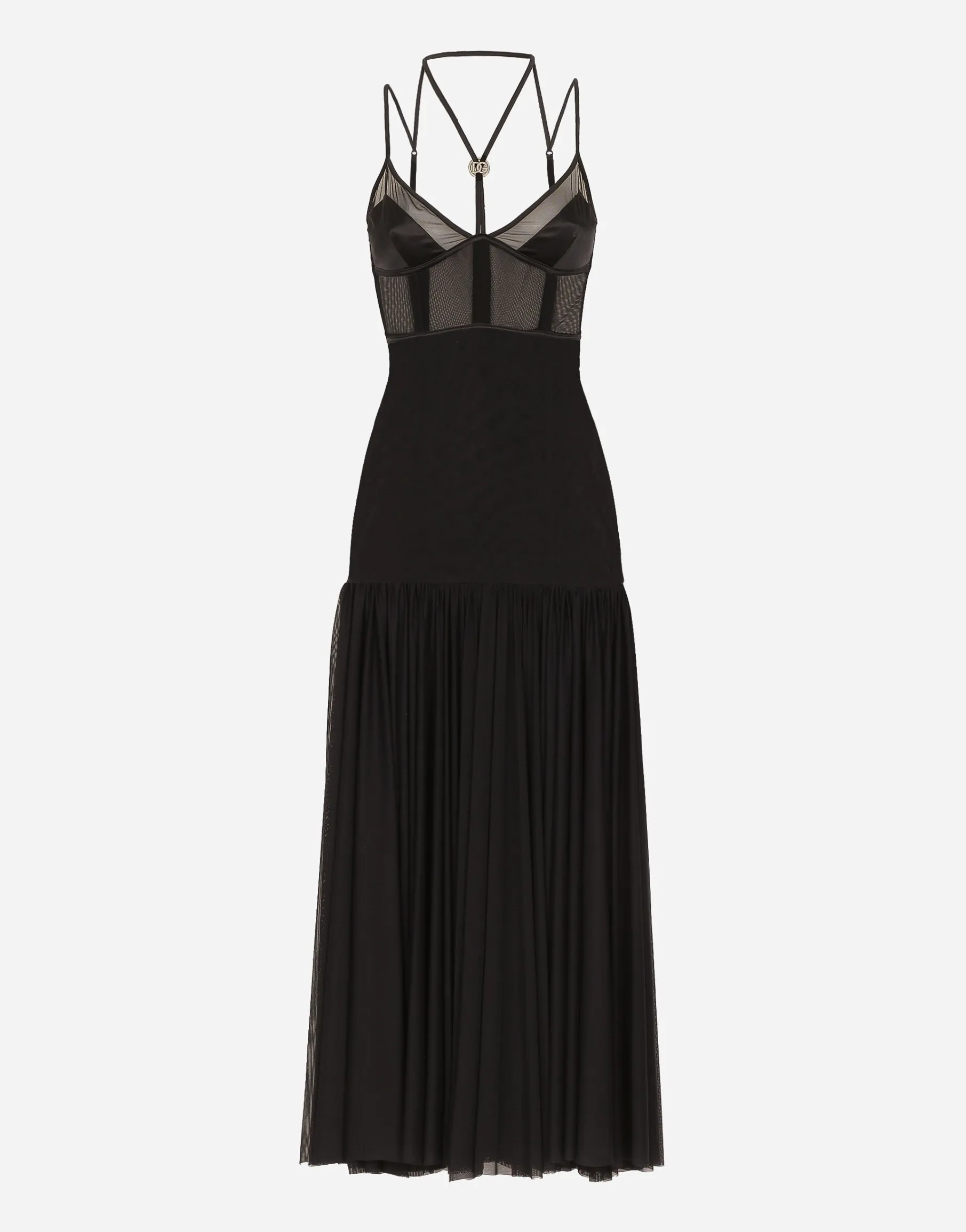 Tulle midi dress with lingerie details and the DG logo