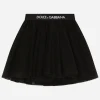 Tulle midi skirt with branded elastic