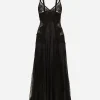 Tulle midi slip dress with lace inserts