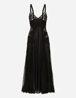 Tulle midi slip dress with lace inserts