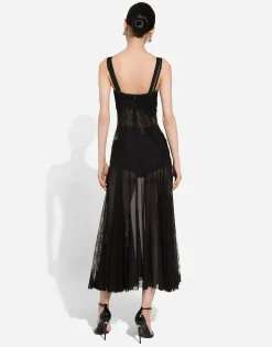 Tulle midi slip dress with lace inserts