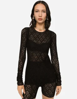 Tulle T-shirt with all-over DG logo
