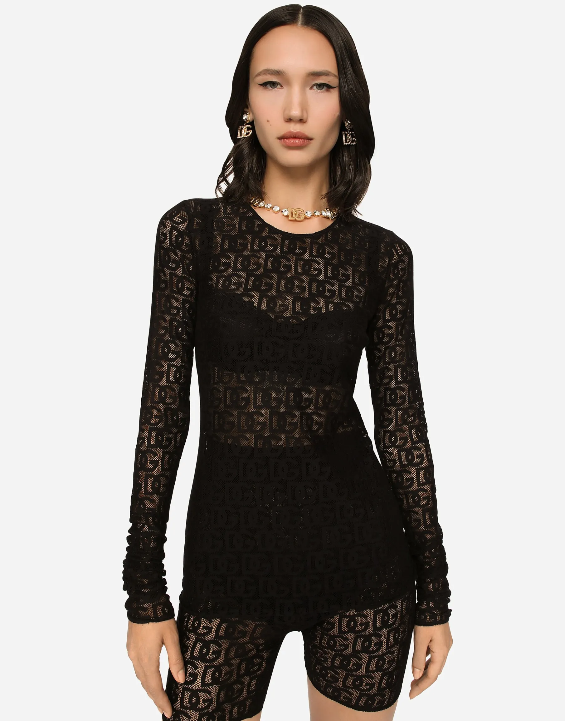 Tulle T-shirt with all-over DG logo