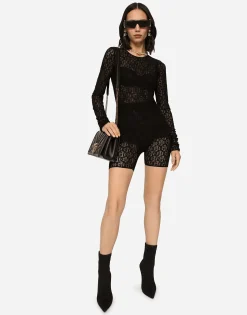 Tulle T-shirt with all-over DG logo