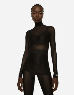 Tulle turtle-neck jumpsuit
