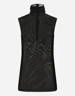 Tulle turtle-neck top with DG logo