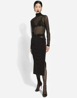 Tulle turtle-neck top with DG logo