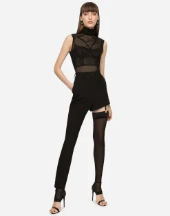 Tulle turtle-neck top with DG logo
