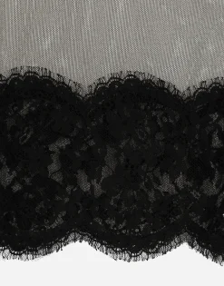 Tulle turtle-neck top with lace inserts