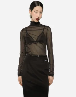 Tulle turtle-neck top with DG logo
