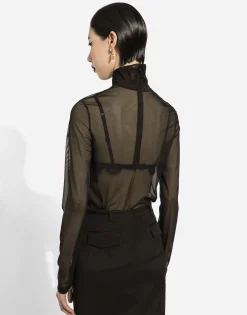 Tulle turtle-neck top with DG logo
