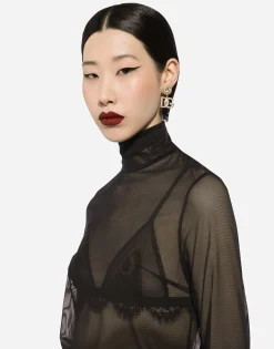 Tulle turtle-neck top with DG logo