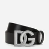 Tumbled leather belt with crossover DG logo buckle