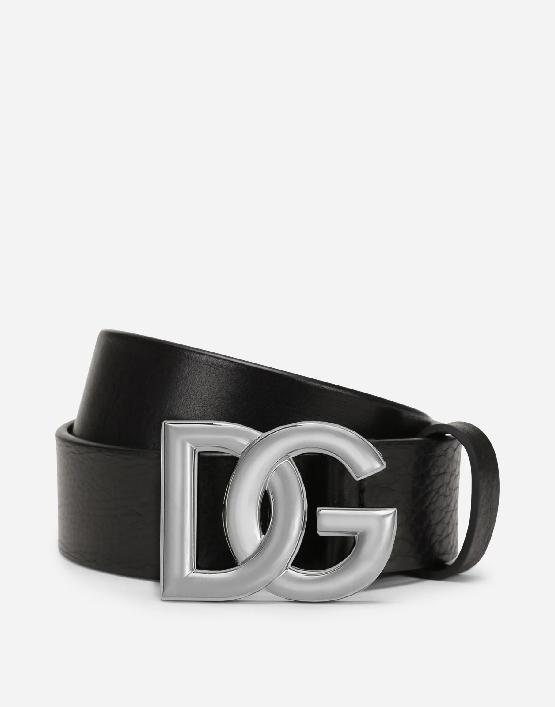 Tumbled leather belt with crossover DG logo buckle