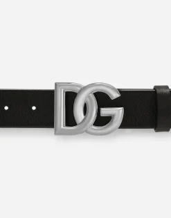 Tumbled leather belt with crossover DG logo buckle