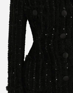 Tweed jacket with micro-sequin embellishment and satin collar