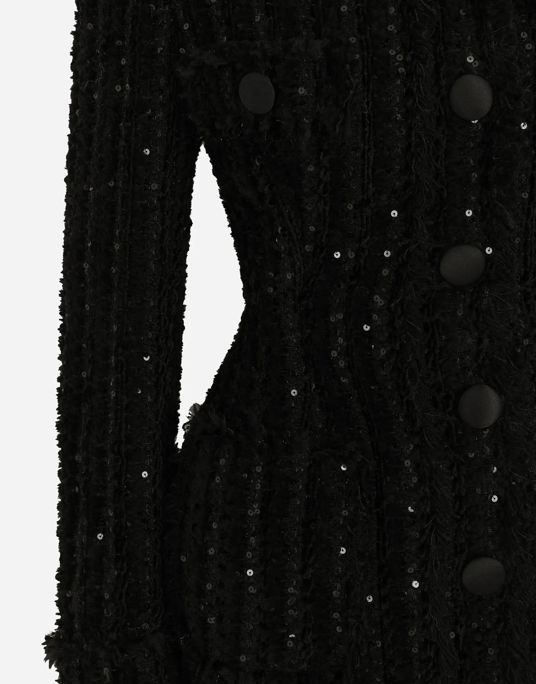 Tweed jacket with micro-sequin embellishment and satin collar