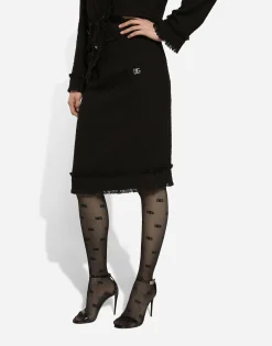 Tweed midi skirt with DG logo
