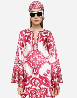 Twill caftan with Majolica print