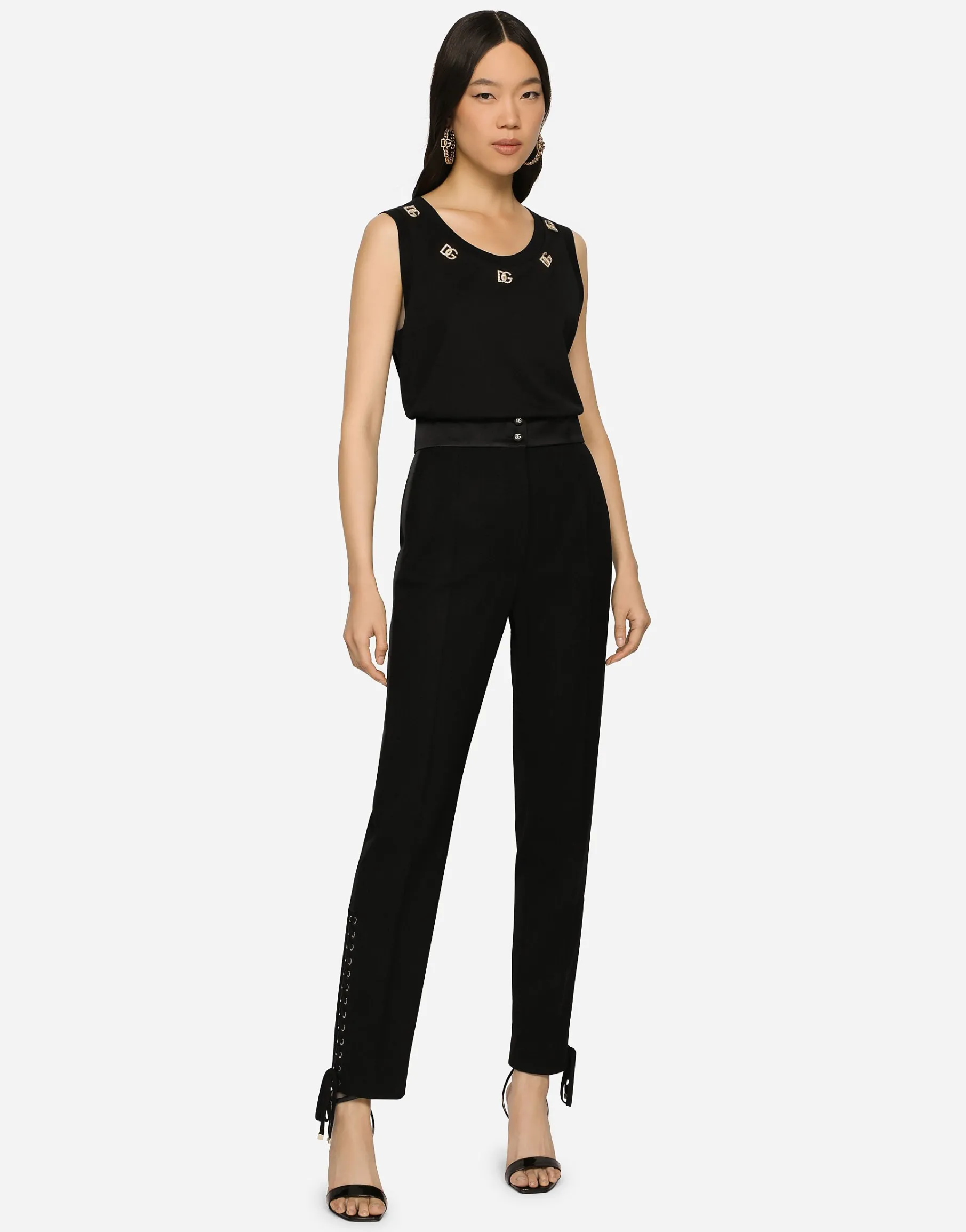 Twill pants with lacing