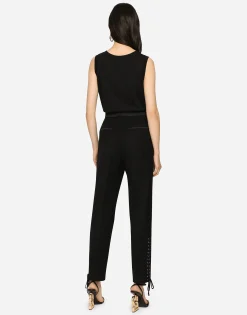 Twill pants with lacing