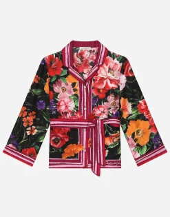 Twill shirt with floral print over a black background