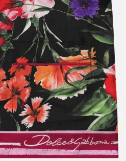 Twill shirt with floral print over a black background