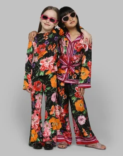 Twill shirt with floral print over a black background