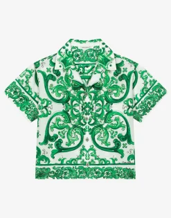 Twill shirt with green majolica print