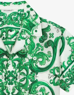 Twill shirt with green majolica print