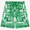 Twill shorts with green majolica print