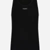 Two-way stretch cotton tank top with logo label